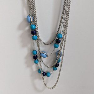 Blue and Turquoise beaded layered silver necklace
